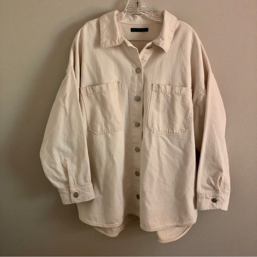 Black Tape_ Plus Size Oversized Cream Denim Shacket